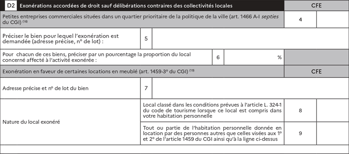 Cadre D2 déclaration CFE