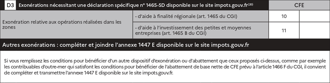Cadre D3 déclaration CFE