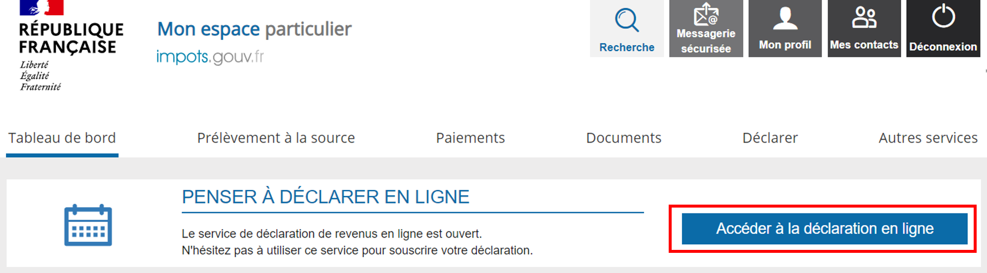 espace particulier en ligne impôts 