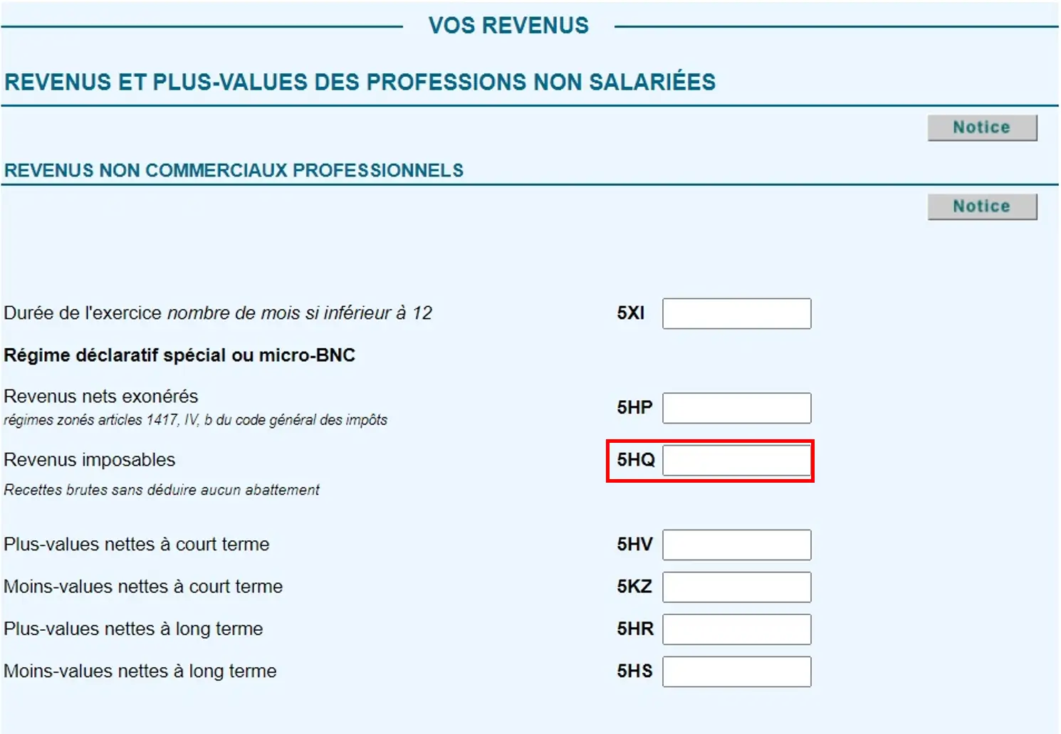 revenus non commerciaux professionnels