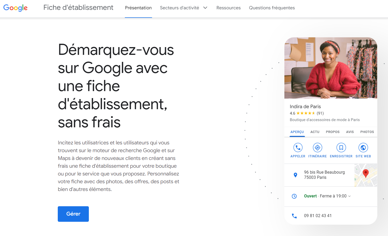 Fiche d'établissement google my business