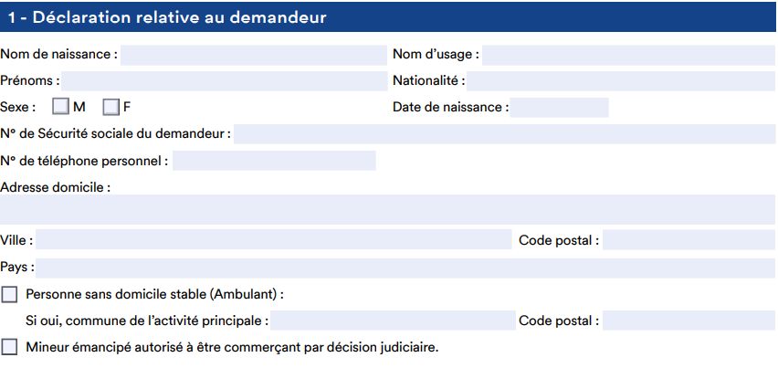 formulaire ACRE déclaration relative au demandeur