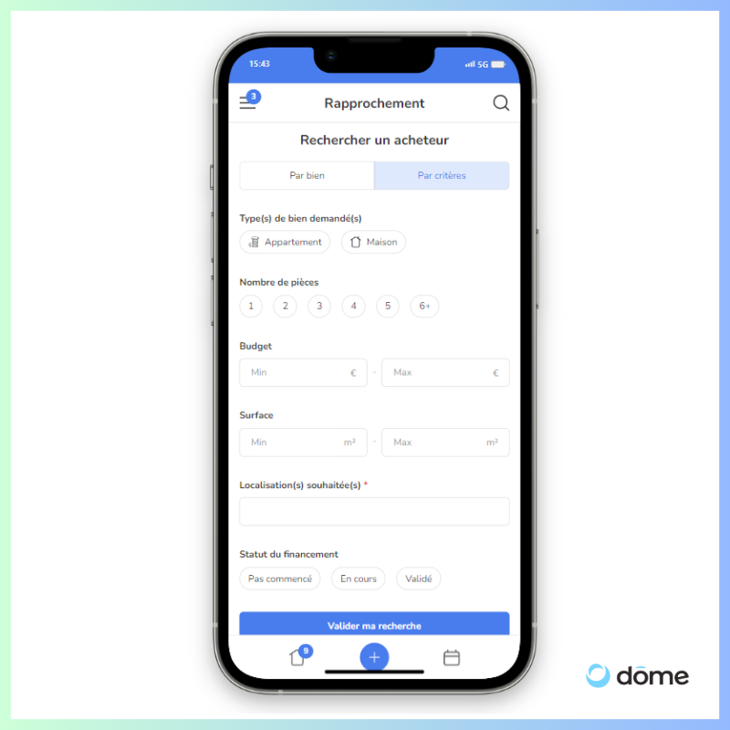 Interface de l'application Dôme