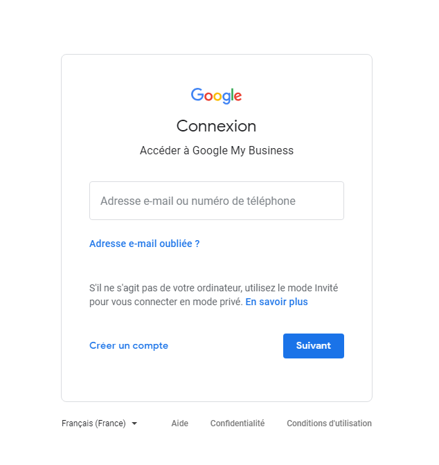 Connexion google my business