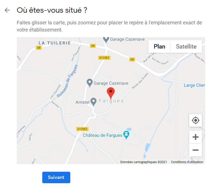 localisation établissement Google Maps
