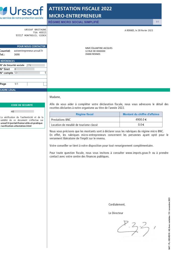 Attestation fiscale micro-entrepreneur