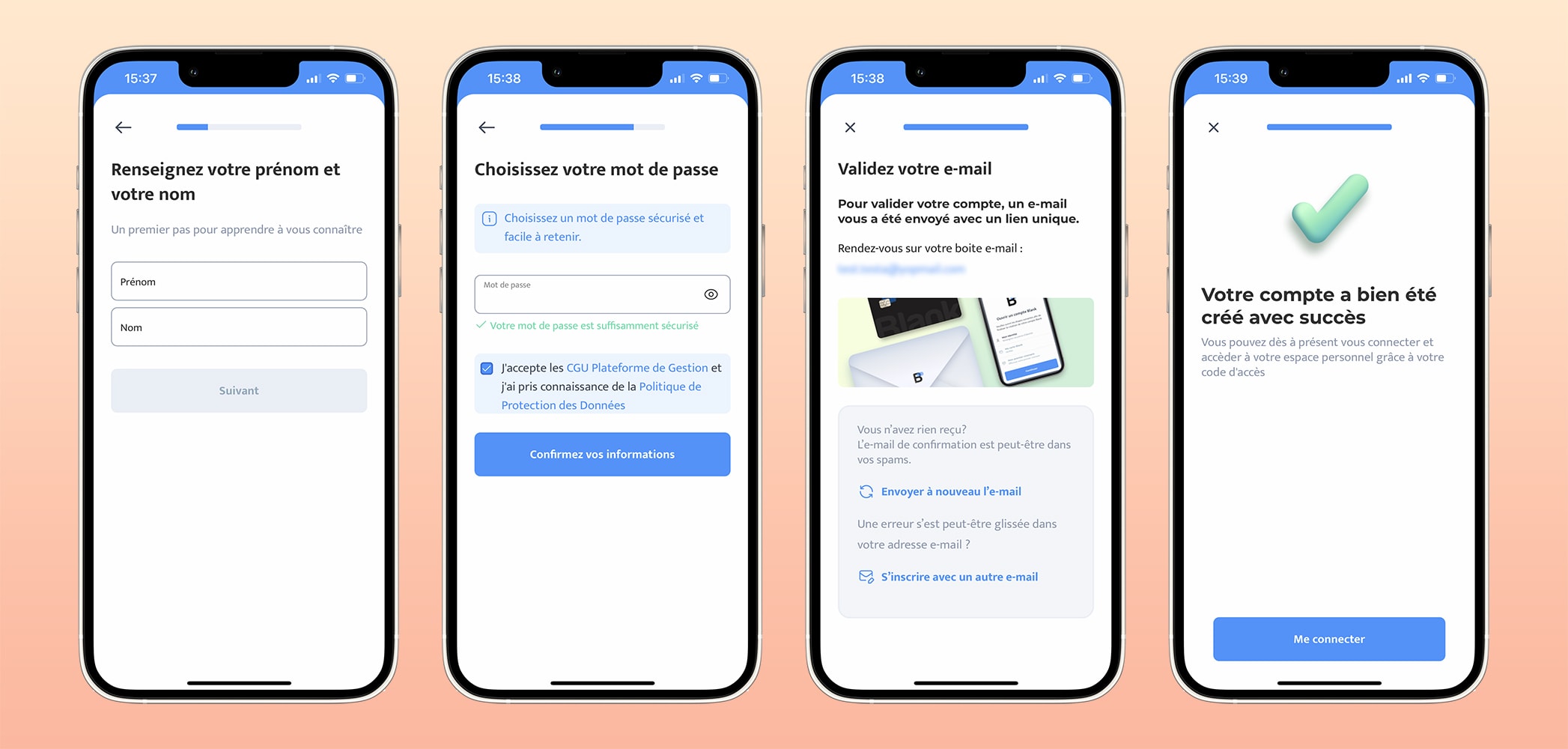 Les étapes de création du compte Blank via application mobile