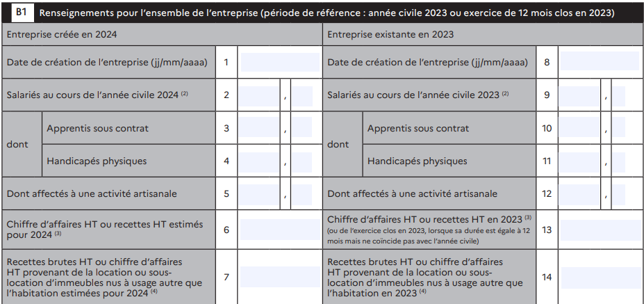 Cadre B1 déclaration CFE