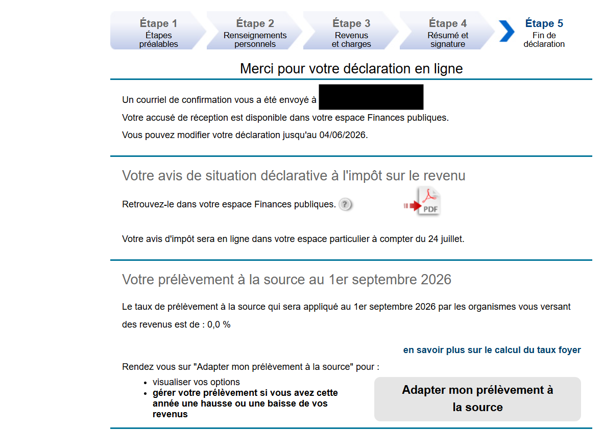 dernière étape déclaration 