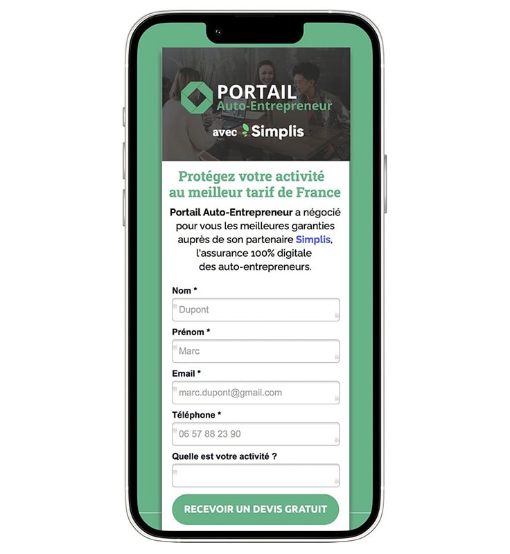Devis Simplis sur version mobile