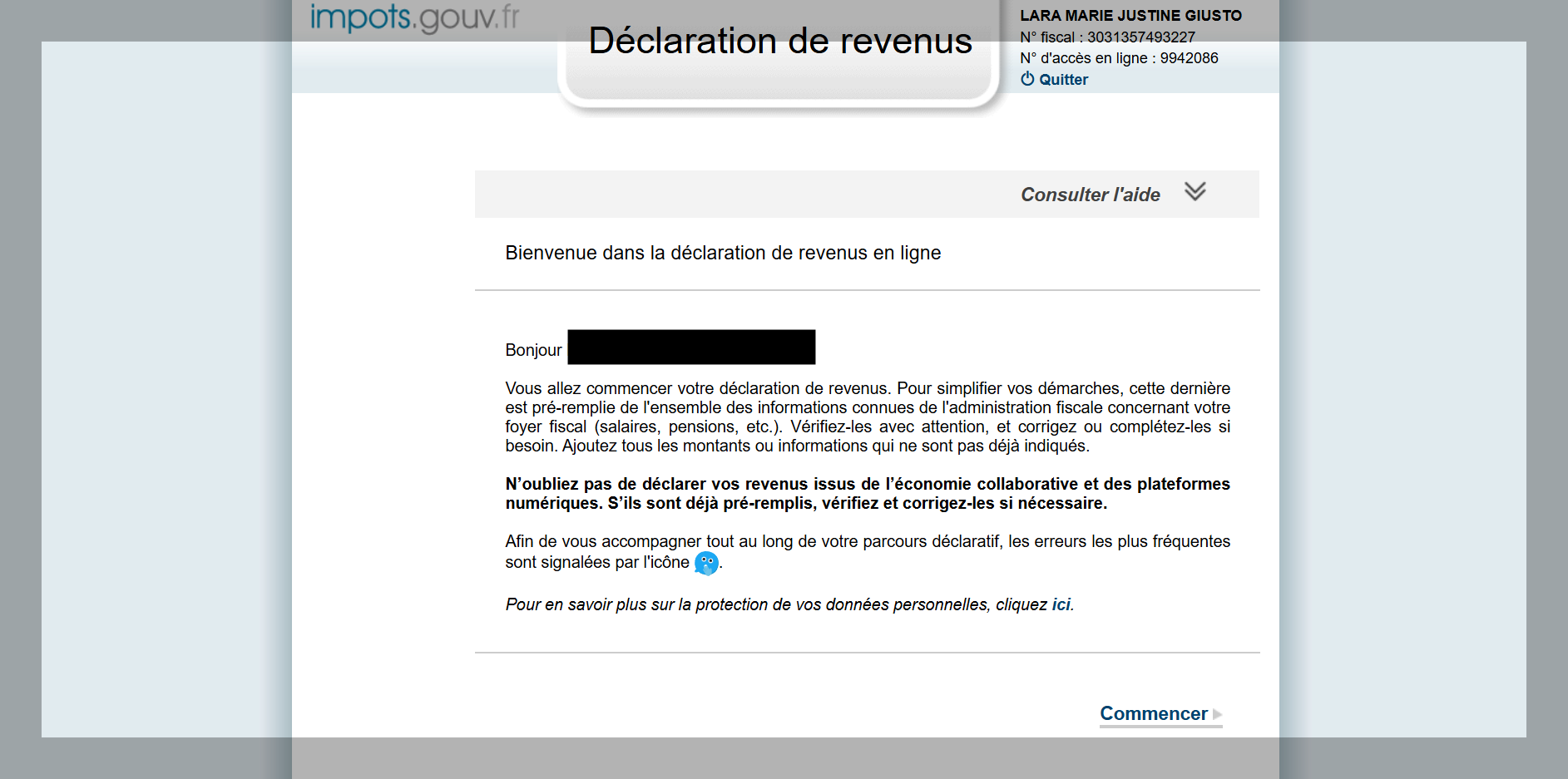 étape 1 déclaration