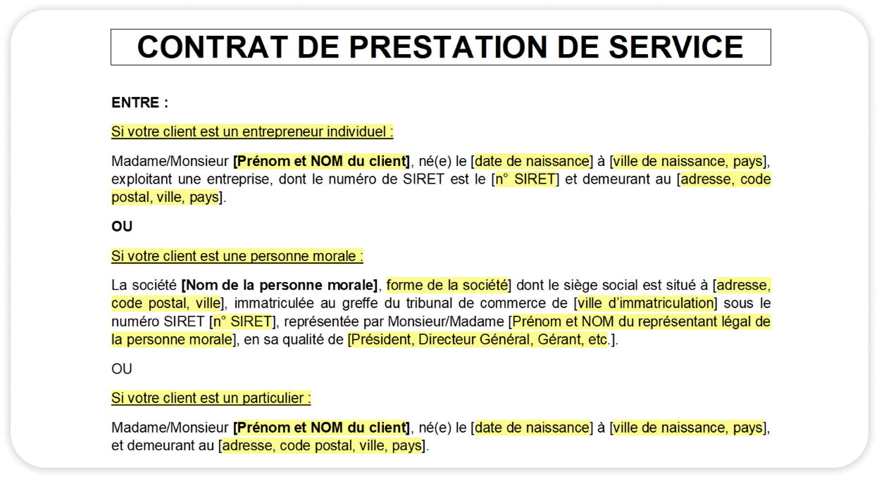 contrat de prestation de service