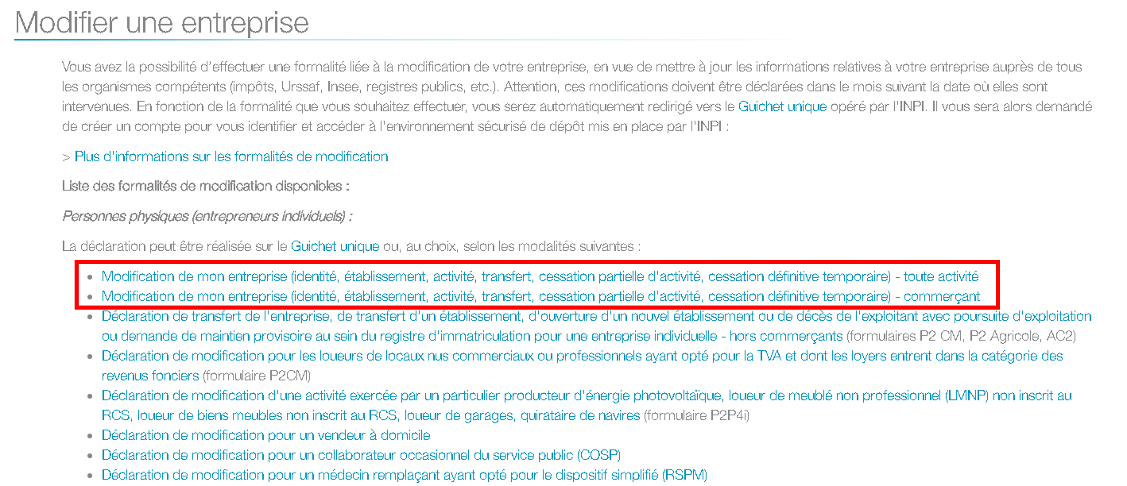 modifier son entreprise