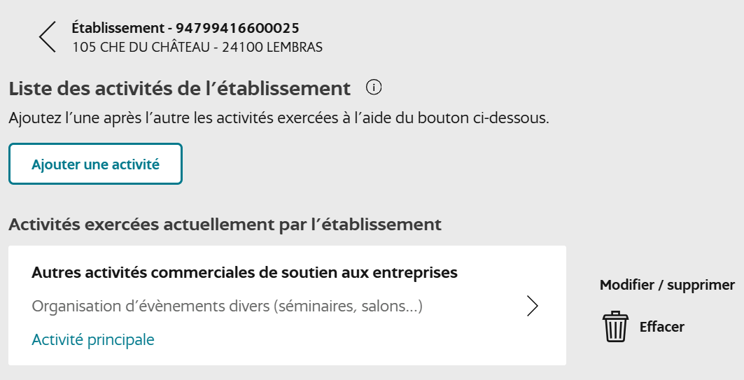 modifier son activité
