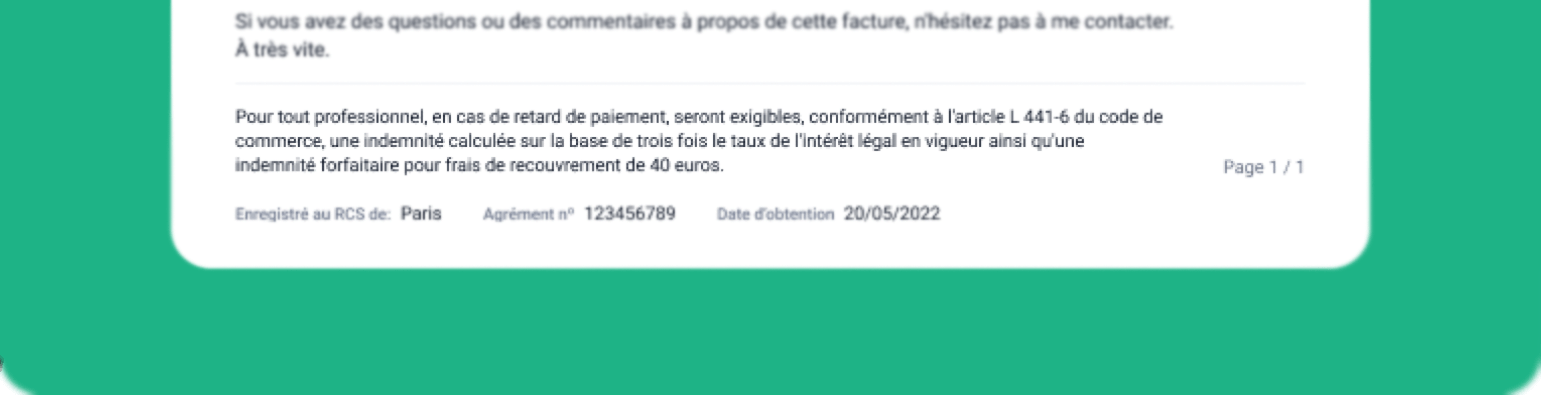 modèle de facture auto entrepreneur précisant les mentions obligatoires pour un retard de paiemen 