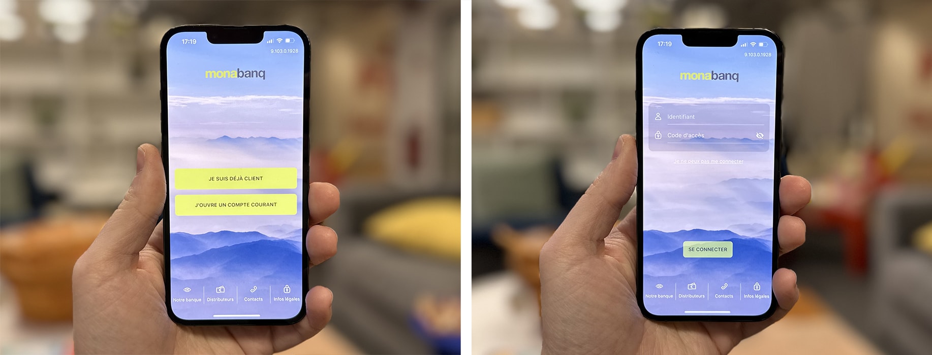 Application iOS Monabanq montrant l'étape de connexion à son compte