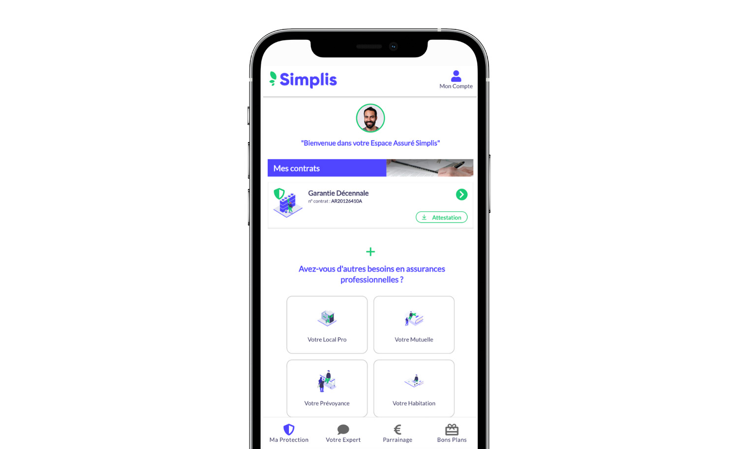 Vue mobile du compte Simplis
